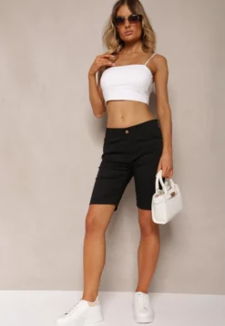 Czarne Bermudy Szorty High Waist z Bawełny Vimaly