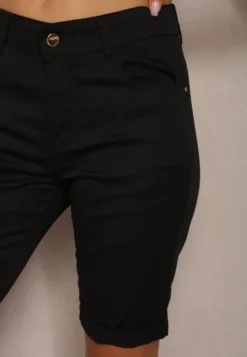 Czarne Bermudy Szorty High Waist z Bawełny Vimaly