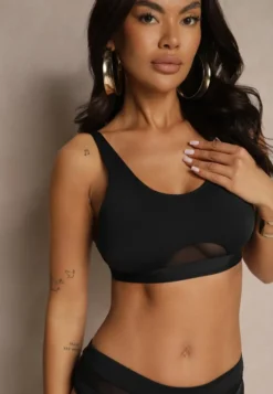Czarne Bikini Biustonosz i Majtki Typu Figi Zdobione Siateczką Natelina