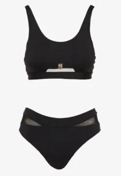 Czarne Bikini Biustonosz i Majtki Typu Figi Zdobione Siateczką Natelina