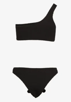 Czarne Bikini 2-Częściowe Asymetryczny Stanik i Majtki z Aplikacjami Kwiatu Namsilea
