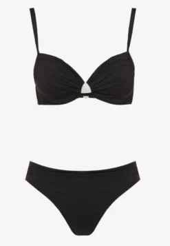 Czarne Bikini Majtki Figi Biustonosz z Trójkątną Aplikacją Natizeria