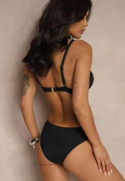 Czarne Bikini Majtki Figi Biustonosz z Trójkątną Aplikacją Natizeria