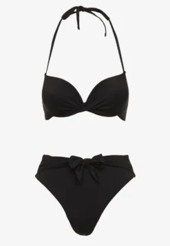 Czarne Bikini Majtki Figi i Biustonosz Ozdobione Wiązaniem Saniorie
