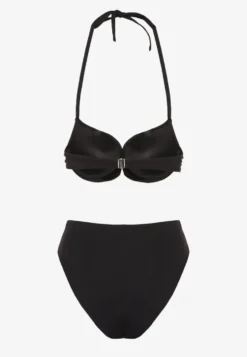 Czarne Bikini Majtki Figi i Biustonosz Ozdobione Wiązaniem Saniorie