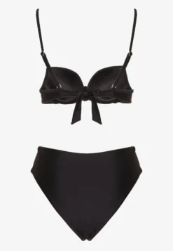 Czarne Bikini Majtki Figi i Biustonosz z Metaliczną Ozdobą Kinalenna
