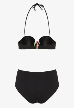 Czarne Bikini Majtki Figi i Biustonosz z Ozdobną Wstawką Natamara