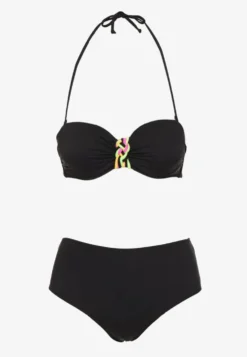 Czarne Bikini Majtki Figi i Biustonosz z Ozdobną Wstawką Natamara