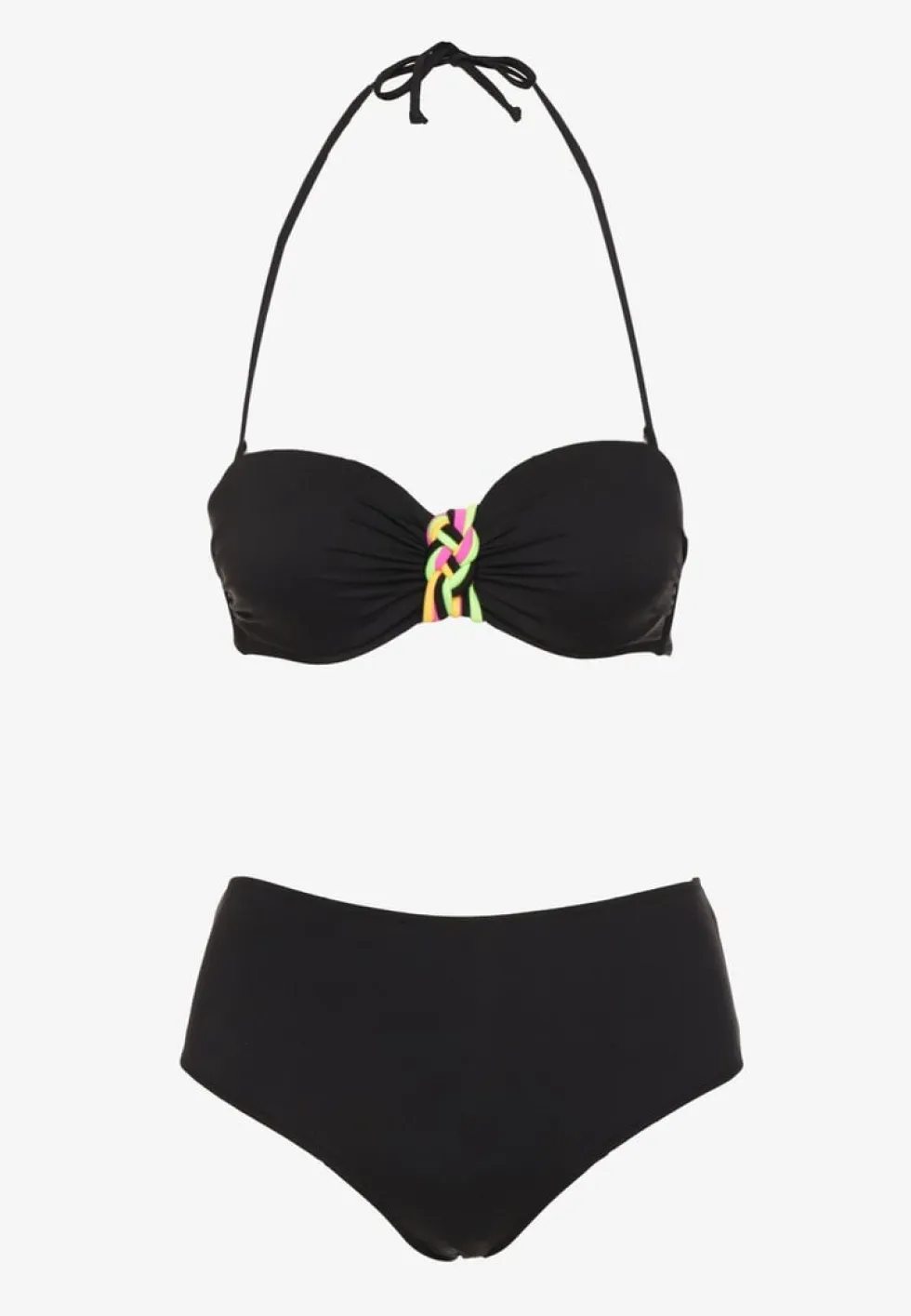 Czarne Bikini Majtki Figi i Biustonosz z Ozdobną Wstawką Natamara
