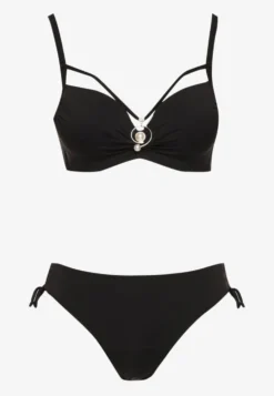 Czarne Bikini Majtki Figi z Regulacją i Biustonosz z Ozdobą Natrissa