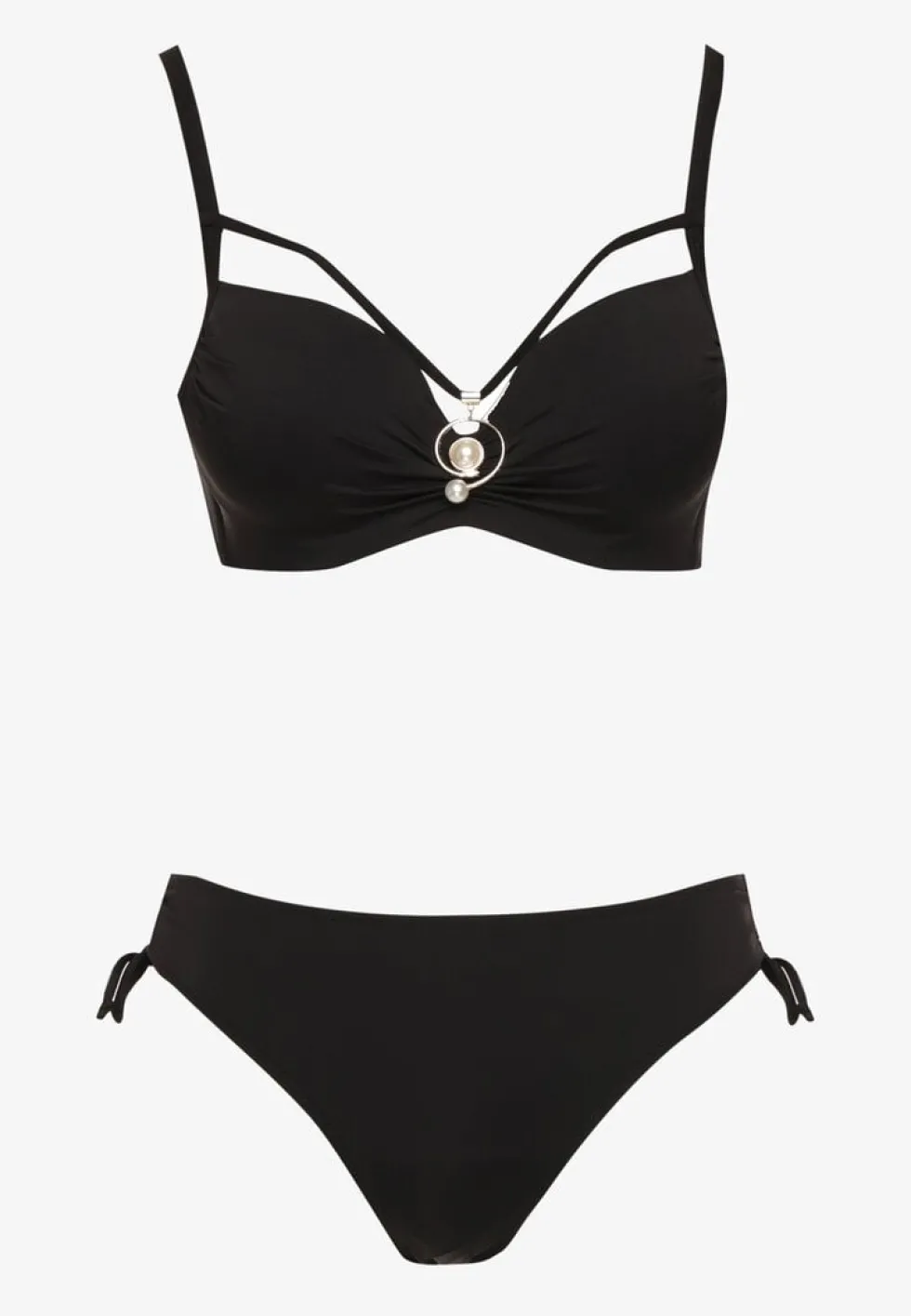 Czarne Bikini Majtki Figi z Regulacją i Biustonosz z Ozdobą Natrissa