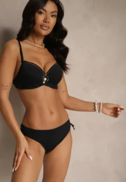 Czarne Bikini Majtki Figi z Regulacją i Biustonosz z Ozdobą Natrissa