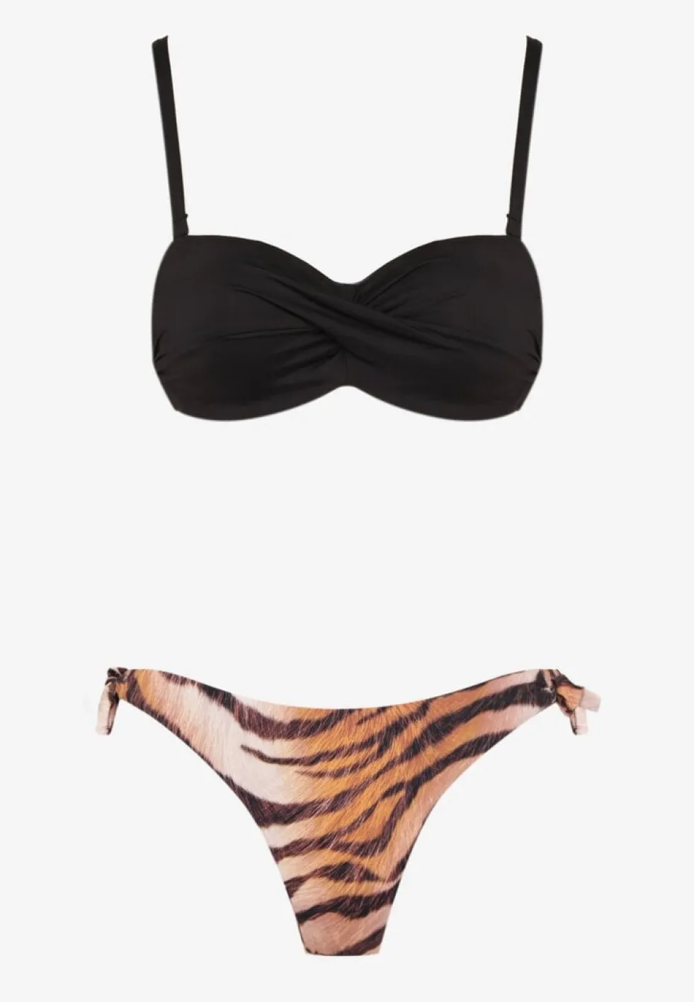 Czarne Bikini 2 Pary Majtek Typu Figi i Biustonosz Wiązany na Plecach Galanoria