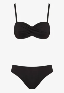 Czarne Bikini 2 Pary Majtek Typu Figi i Biustonosz Wiązany na Plecach Galanoria