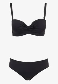 Czarne Bikini Strój Kąpielowy Dwuczęściowy z Ozdobnym Marszczeniem Nariella