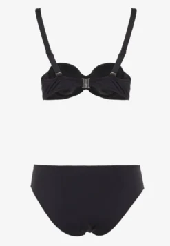 Czarne Bikini Strój Kąpielowy Dwuczęściowy z Ozdobnym Marszczeniem Nariella
