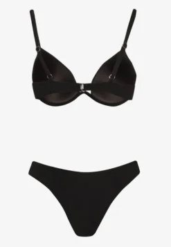 Czarne Bikini Usztywniany Biustonosz z Zapięciem z Tyłu i Majtkami Figami Ermarie