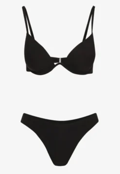 Czarne Bikini Usztywniany Biustonosz z Zapięciem z Tyłu i Majtkami Figami Ermarie