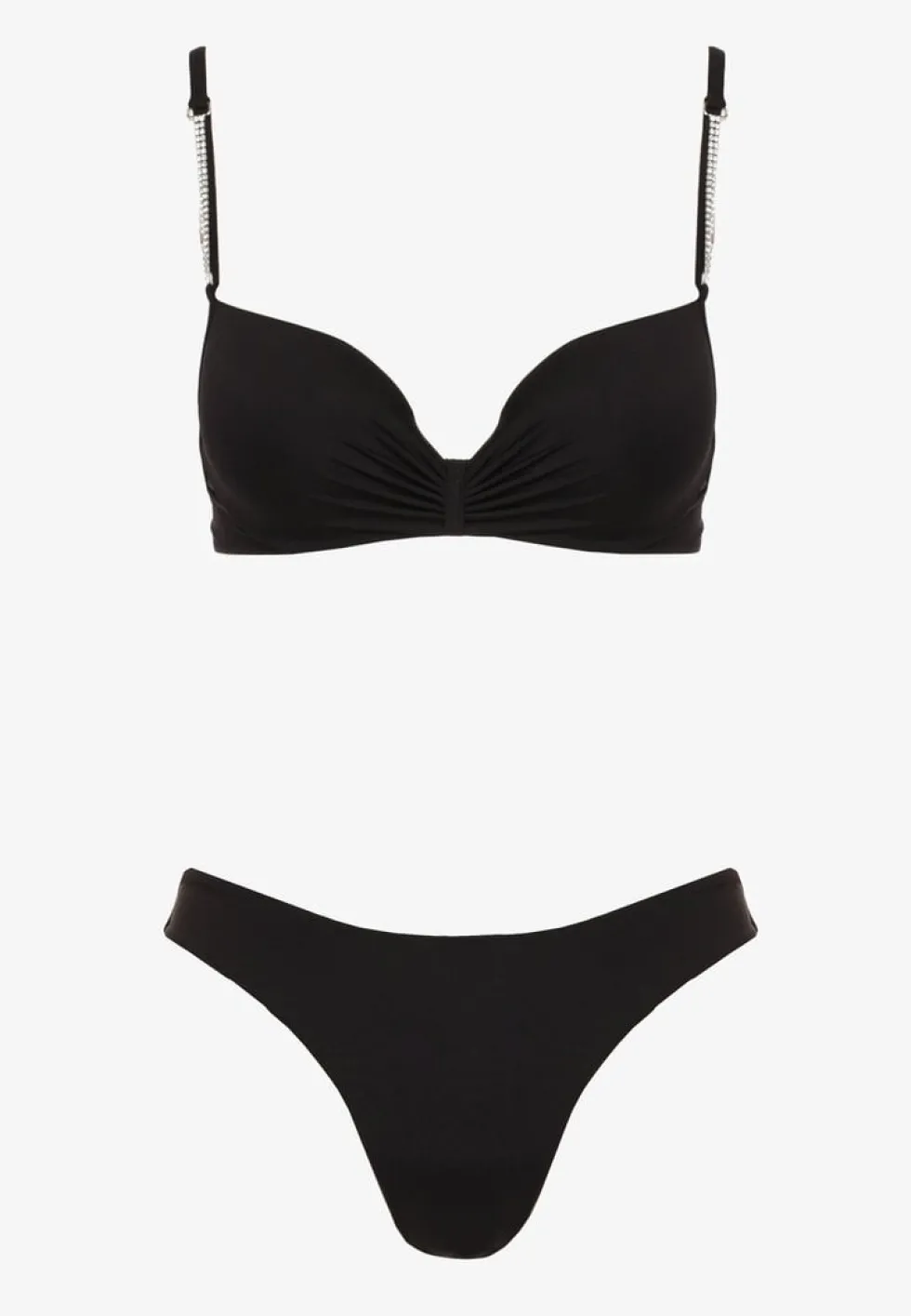 Czarne Bikini Usztywniany Biustonosz z Cyrkoniami i Spodenki Kąpielowe Wykończone Gumką w Pasie Rilamia