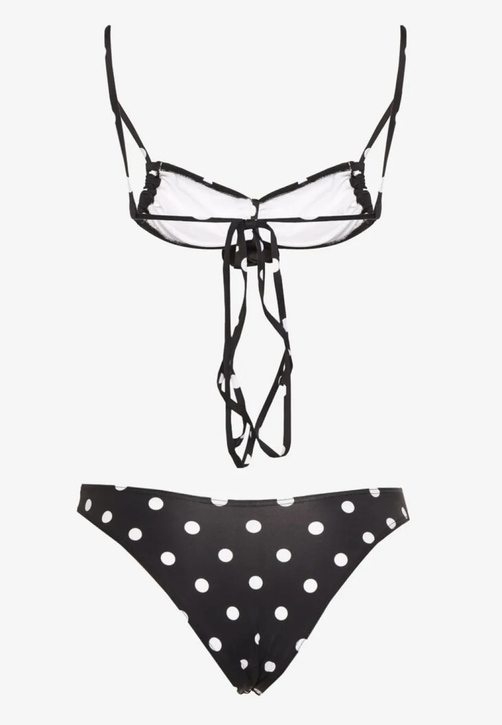 Czarne Bikini w Grochy z Kwiatowymi Aplikacjami Biustonosz i Figi Loritia