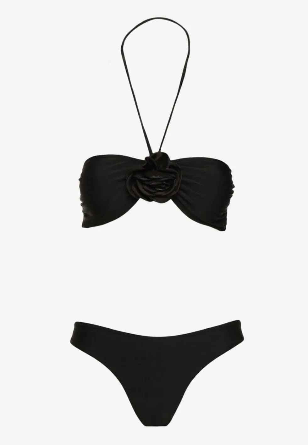 Czarne Bikini ze Spódniczką Ozdobione Kwiatową Aplikacją 3D Coren