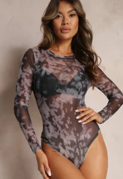 Czarne Body z Siateczki w Fantazyjny Nadruk Auola
