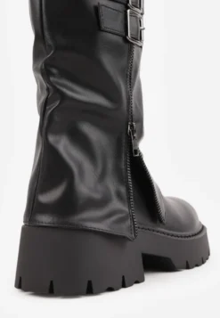 Czarne Botki Biker Boots VICES ze Sprzączkami i Cholewką Imitującą Nogawkę Anevita