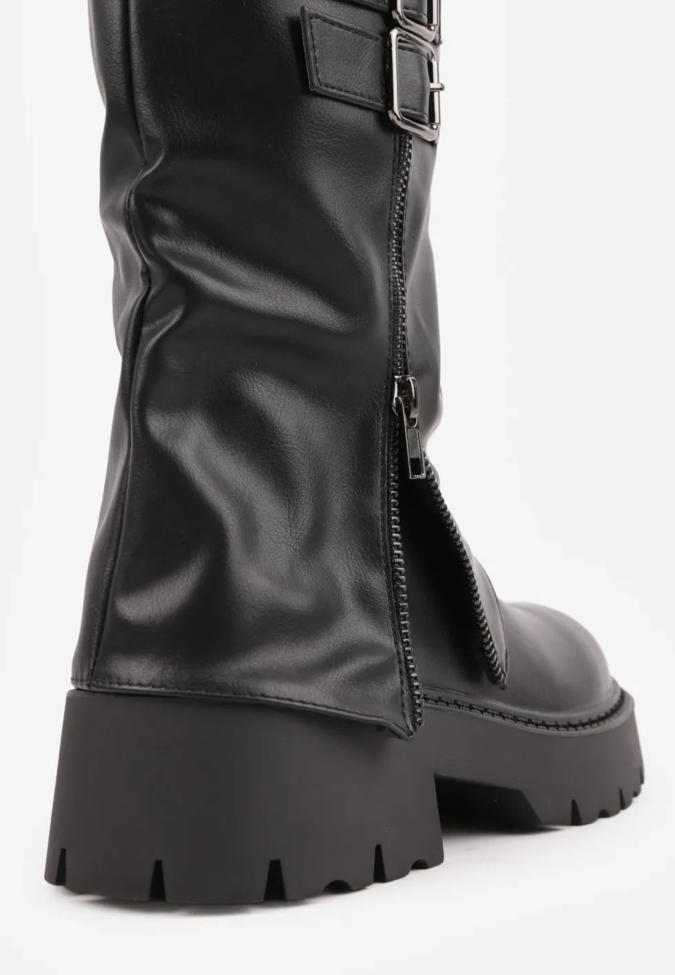 Czarne Botki Biker Boots VICES ze Sprzączkami i Cholewką Imitującą Nogawkę Anevita