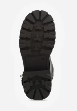 Czarne Botki Biker Boots VICES ze Sprzączkami i Cholewką Imitującą Nogawkę Anevita
