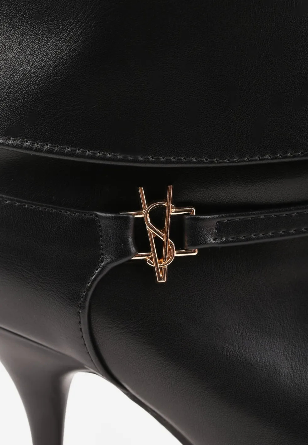 Czarne Botki Eleganckie na Obcasie Szpilce z Metalowym Detalem Moelle