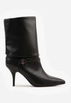 Czarne Botki Eleganckie na Obcasie Szpilce z Metalowym Detalem Moelle