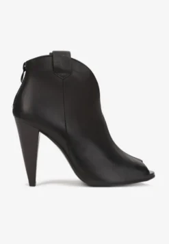 Czarne Botki na Stożku z Noskiem Peep Toe Rinsali