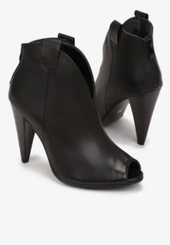 Czarne Botki na Stożku z Noskiem Peep Toe Rinsali