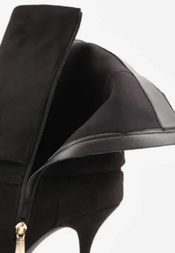 Czarne Botki na Szpilce z Wywiniętą Cholewką i Elegancką Aplikacją na Pasku Metellus