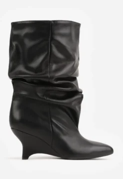 Czarne Botki Slouchy Kitten Wedge Tilna