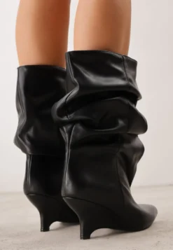 Czarne Botki Slouchy Kitten Wedge Tilna