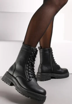 Czarne Botki Workery na Grubej Podeszwie Fashia