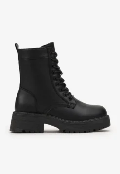 Czarne Botki Workery na Grubej Podeszwie Fashia