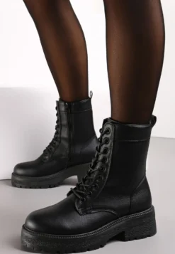 Czarne Botki Workery na Grubej Podeszwie Fashia