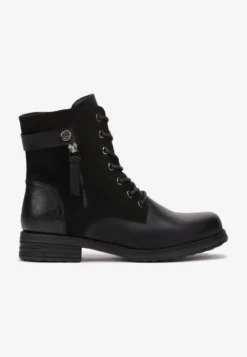 Czarne Botki Workery Ozdobione Suwakiem i Wstawkami z Imitacji Zamszu Esanotte