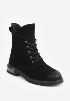 Czarne Botki Workery Skórzane z Efektem Vintage Wash Alvani