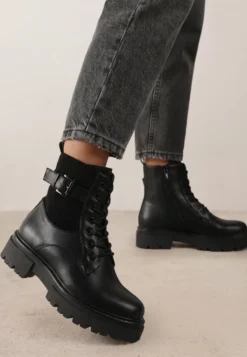 Czarne Botki w Stylu Workerów Grunge Eiase