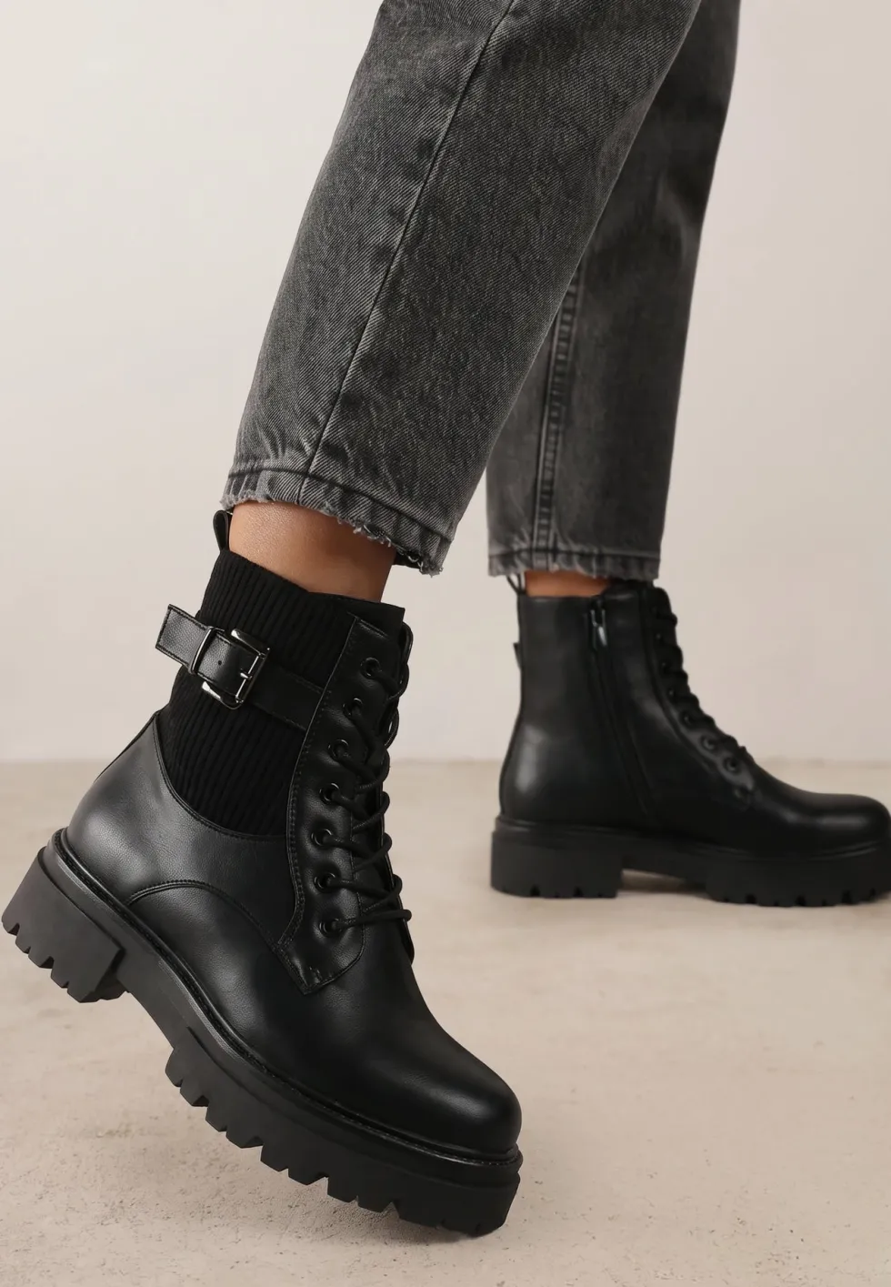 Czarne Botki w Stylu Workerów Grunge Eiase