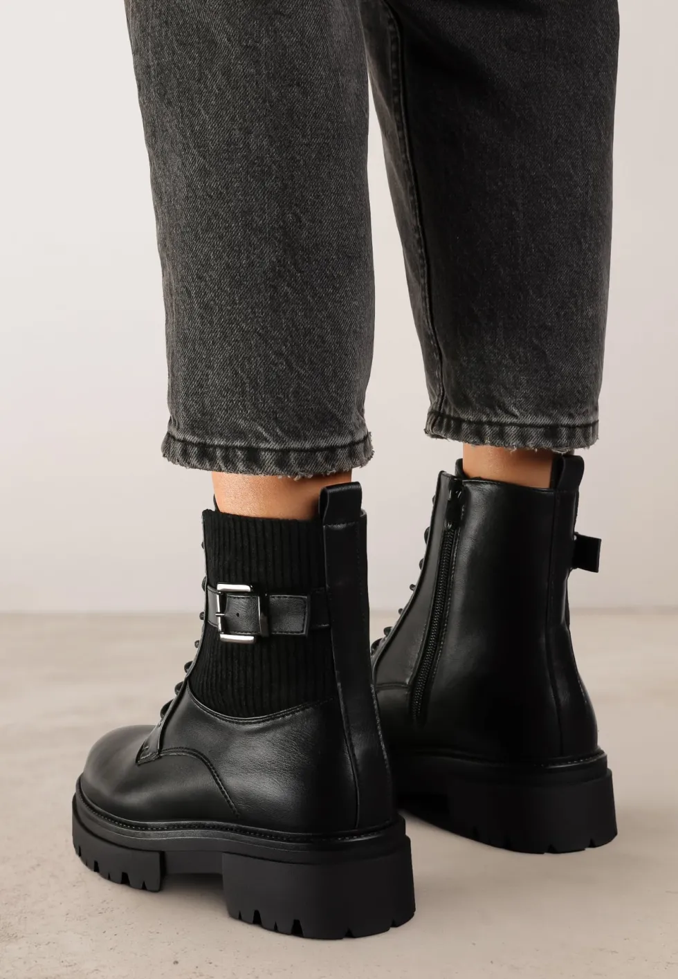 Czarne Botki w Stylu Workerów Grunge Eiase