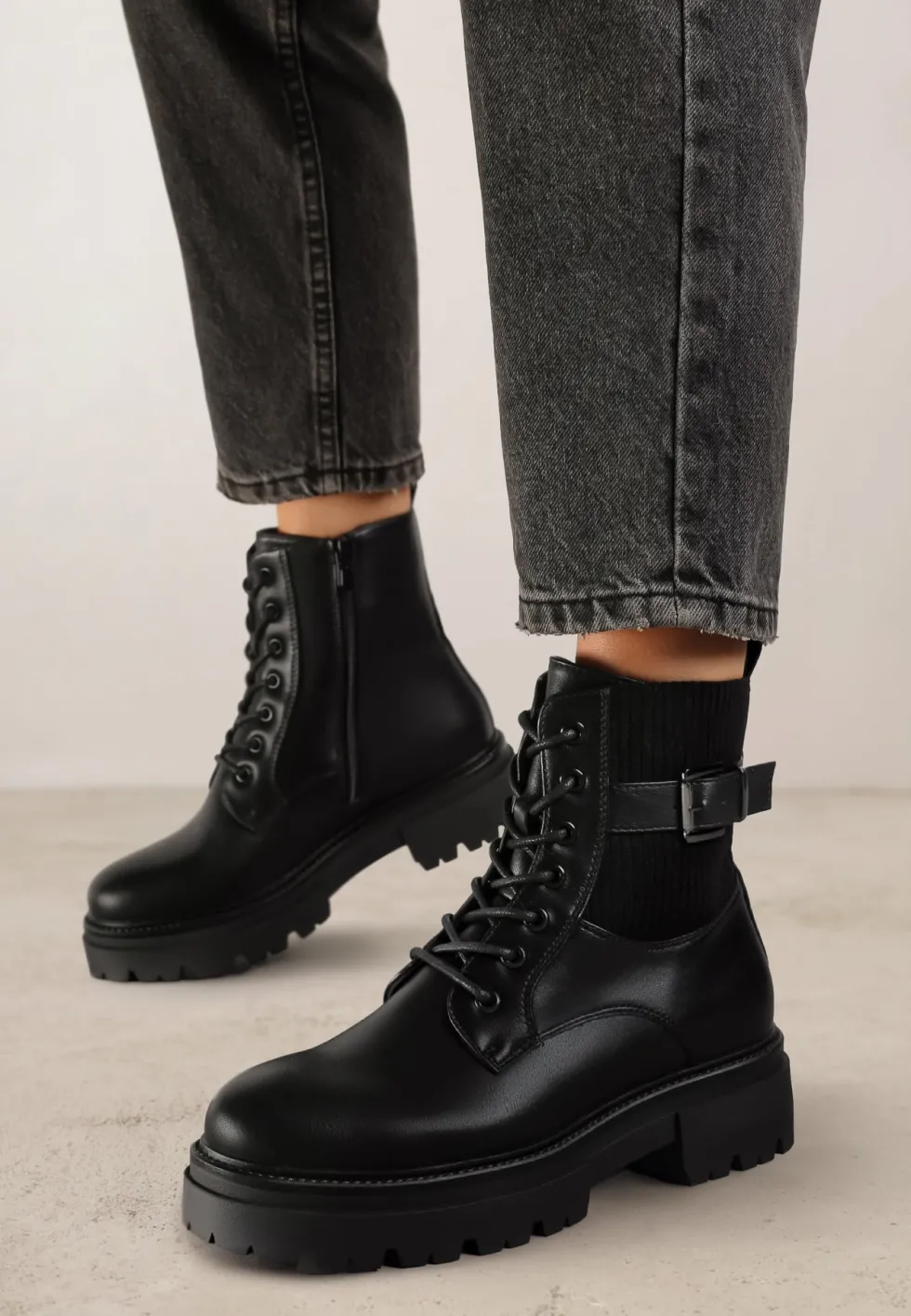 Czarne Botki w Stylu Workerów Grunge Eiase