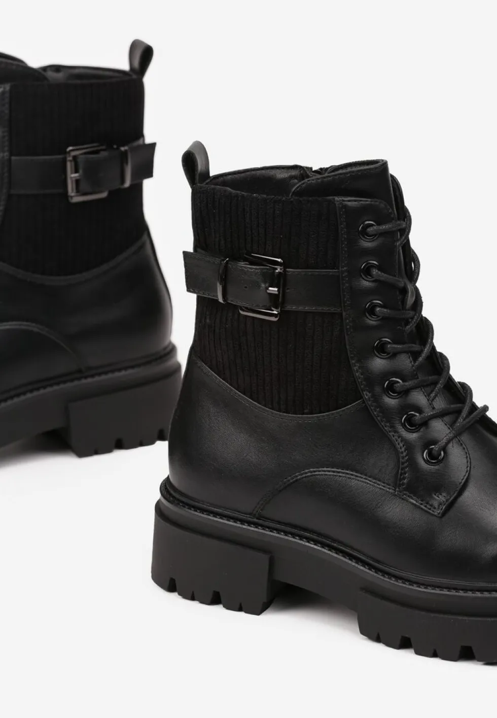 Czarne Botki w Stylu Workerów Grunge Eiase