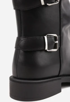 Czarne Botki z Klamrami i Drapowaniem w Stylu Biker Eirentea