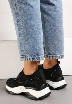 Czarne Buty Sportowe na Grubej Podeszwie w Cyrkonie Elerene