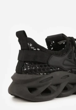 Czarne Buty Sportowe Sneakersy na Platformie Ozdobionej Tłoczeniem Teliriella