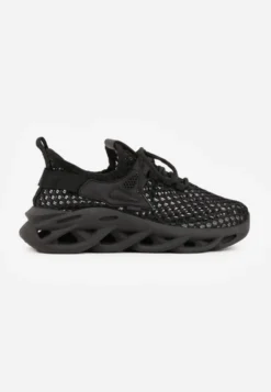 Czarne Buty Sportowe Sneakersy na Platformie Ozdobionej Tłoczeniem Teliriella